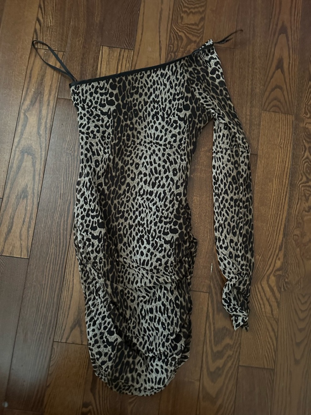bebe One-Shoulder Leopard Print Dress in Beige and Black